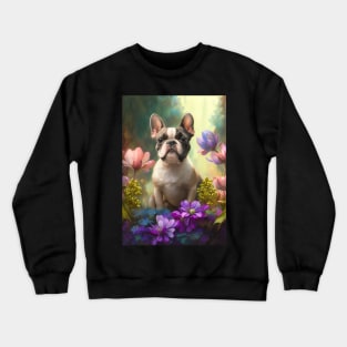 Pied French Bulldog Flower Garden Card Crewneck Sweatshirt